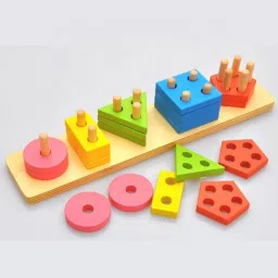 Wooden Geometric Shape Sorter/Matching Puzzle for Kids - 5 Pillar, Rectangular Multi color Non Toxic Toy for Children-0