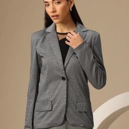 Women Checkered Single Breasted Casual Blazer-image-75