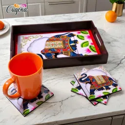 Wooden serving tray with coaster set of 4 wooden tray for kitchen and home Tray-image-61