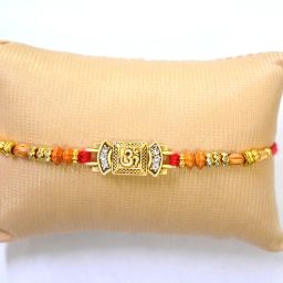 Designer handmade elegant om gold plated rakhi 1pc Gold Finish, Assorted Rakhi, Thali, Lumba, Chawal Roli Pack Set-image-9