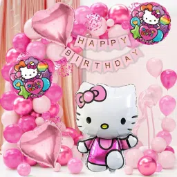 Printed Hello Kitty Theme Combo kit Pack for Birthday Party Decorations Balloon Bouquet-20
