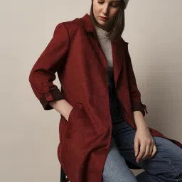 Polyester Blend Solid Coat For Women-image-8