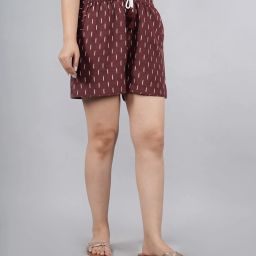 Printed Women Maroon Regular Shorts-image-52
