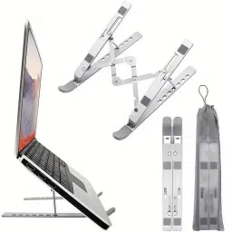 RG Large Size Wider Folding Height Adjustable Aluminum Portable Laptop Stand Cross-Border Foldable Adjustable Aluminum Alloy Laptop Stand Aluminium Floor and Desk Stand Laptop Stand with Adjustable Height Compatible with Universal Laptops-image-56