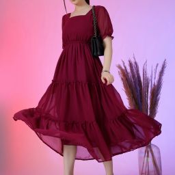 Women Fit and Flare Purple Maxi/Full Length Dress-image-2
