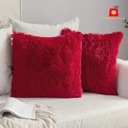 Red cushions fur pillow sofa cushions Microfibre Solid Cushion Pack of 2-image-27