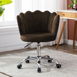 Modern Crown Chair with Wheels Desk Task Chair Velvet Fabric in Brown Color Acrylic Office Adjustable Arm Chair-image-49