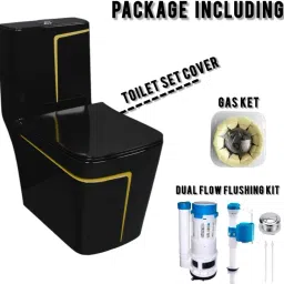 lurexa Dimond Quality LT010 Black commode with Yellow Finishing Line and Round Flush Button Western Commode image 3