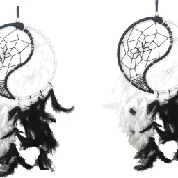 MEHRUNA WALL HANGING Dream Catchers, Home Decor, Handmade Dreamcatcher for Bedroom, Balcony, Garden, Party, Cafe, Small Ring Beaded L15 x H40 (.120GRAM)Color black or white pack of 2 ps Steel, Feather, Wool Dream Catcher-image-17