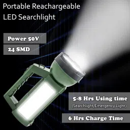 crentila Rechargeable LED Search Long Range Torch Light with Blinker + Side Home Tube 8 hrs Torch Emergency Light image 4