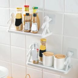 Self-adhesive human floating shelves rack_2pcs Plastic Wall Shelf-image-39