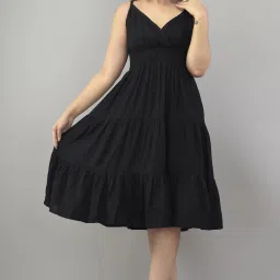 Women A-line Black Knee Length Dress-image-45