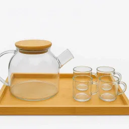 Premium Glass Teapot Set with 6 Transparent Cups & Bamboo Tray Glass Tray Set-9