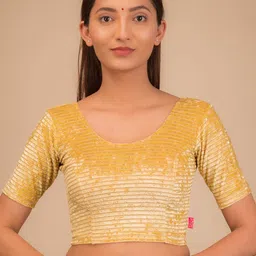 Bindigasm's Advi Striped Round Neck Velvet Saree Blouse-image-84