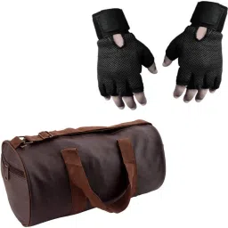 Combo Of Leatherite (Brown) And Gloves (Black) Fitness Accessory Kit Kit-image-22
