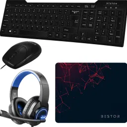 Bestor USB Wired Keyboard,Wired Mouse,Mouse Pad & Headset with Mic 3.5mm Jack - 4 Combo Set-24