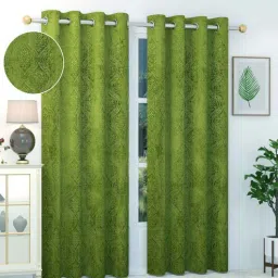 exporthub Green Floral Velvet 7 Ft Blackout Eyelet Door Curtains (Set of 2)-picture-21