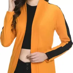 Women Straight Full Sleeve Yellow Shrug-image-1