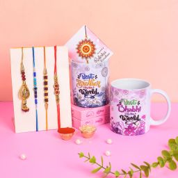 "BEST BHAIYA BHABHI 04" with 4 Designer RakhI & roli chawal & rakhi Wishes Card Ceramic Coffee Mug-image-5