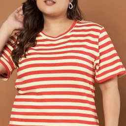 Casual Regular Sleeves Striped Women Red, Beige Top-image-87