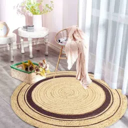 mric Brown Geometric Jute 3 ft x 3 ft Machine Made Round Carpet-picture-46