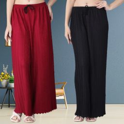 Pack of 2 Women Relaxed Maroon, Black Polyester Trousers-image-42