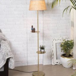 homesake Nigella Beige Cotton Shade Shelf Floor Lamp With Metal Base-picture-16