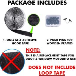 lifekrafts Nylon Self Adhesive Hook Tape Roll & Thumbnails with Strong Glue for Magnetic Door Net & Window Net Replacement Accessory (Black, 20mm width x 6 meters/20 ft/240 inches length) Stick-on Velcro image 2