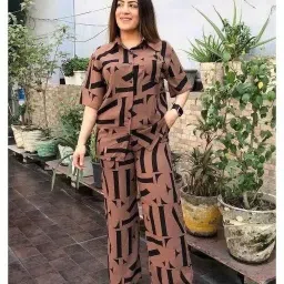 Women Top & Pyjama Set Brown Printed-image-44