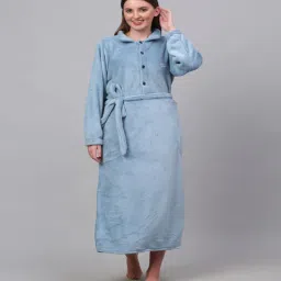 Blue Solid Woolen Women Bath Robe With Belt (XL) By Klotthe-picture-8