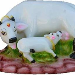 Decorative Cow and Calf big Statue | Marble dust | Poly-Resin | Spiritual Vastu Nandi Pooja Figurine Sculpture | Kamdhenu Marble Studded Gau Mata Animal Puja Idols Showpieces 6-inch Decorative Showpiece - 12 cm-image-81