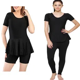 rzlecort Swimwear swimming Costume/Swimsuit Solid Women Swim-dress Black Swimsuit-picture-4