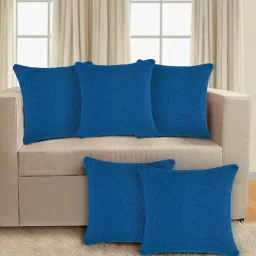 hosta homes Blue Solid Jute 16 x 16 Inches Cushion Covers (Set of 5)-picture-45