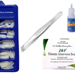 Fake Nails with Glue , Plucker , Nail Filer , Neem Aloevera Soap-29