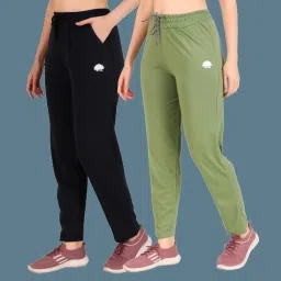 Pack of 2 Women Solid Dark Blue, Light Green Track Pants-image-43