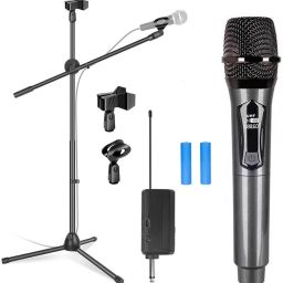 UHF Wireless Microphone with Rechargeable Receiver for Karaoke Party Singing with Dual Microphone Stand Mic Stand for Singing Recording| Recording Set-up-image-72