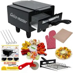 Steel Element 1500W Small Electric Tandoor Combo Hand Gloves, Grill Stand, Magic Cloth, Recipe Book, 4 Skewers, Pizza Cutter, 4 Shocked Proof Rubber Legs (Black) Electric Tandoor-image-51