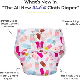 superbottoms Basic Certified Soft Fleece Lined Pocket Cloth Diaper with 1 Wet-Free Insert (FreeSize Reusable & Adjustable Cloth Diaper,Fits from 5-17 kg, Icecream) image 2