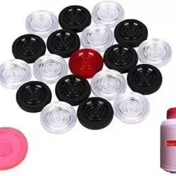 Crystal Premium Quality Carrom Coins (Pack of 25)+POWDER+STRIKER Carrom Pawns-picture-25