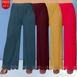 Pack of 4 Women Regular Fit Multicolor Lycra Blend Trousers-image-92