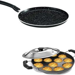 Appam Patra Maker with Steel Lid & Picker | Aluminium Cookware Set Dosa Tawa K3 Tawa 21 cm diameter with Lid-image-29