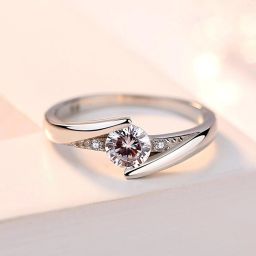 Sizzling Solitaire Adjustable Ring For Women & Girls Sterling Silver Swarovski Zirconia 24K White Gold Plated Ring-image-68