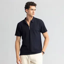 snitch Men Solid Polo Neck Polyester Dark Blue T-Shirt-picture-12