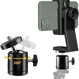 VIRRAN Phone Tripod Mount Adapter with 360° Swivel Ball Head + Smartphone Bracket Clamp, Rotatable Vertical Cellphone Holder Stand (COMBO PACK) ( MOUNT ADAPTER | BALL HEAD ) Tripod Ball Head-5