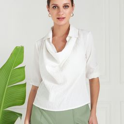 athena Casual Puff Sleeves Solid Women White Top-picture-19