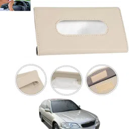 Beige Leatherite Rectangle Shape Fancy Design Tissue Dispencer For Car-294 Vehicle Tissue Dispenser-14
