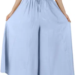 Women Flared Light Blue Viscose Rayon Trousers-image-5