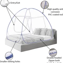 vigour Nylon Adults Washable ARS Polyester Adults King Size (Double Bed) Mosquito net Mosquito Net Blue Mosquito Net image 5