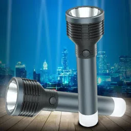 2 in1 Waterproof Led Flashlight Torch With Rechargeable Battery and 2 Modes 8 hrs Torch Emergency Light-48