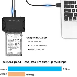 microware USB 3.0 to IDE/SATA Converter Hard Drive Adapter with Power Switch for 2.5"/3.5"SATA HDD/SSD & IDE HDD Drives Optical Drive, Support 6TB, Include 12V 2A Power Adapter & USB 3.0 Cable USB Adapter image 2